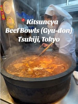 Many can agree Tsukiji market is a tourist trap, with overpriced and overhyped food stalls; however, IMO Kitsuneya is the ONLY place worth visiting. The beef bowls (gyu-don) and horumon-dons (organ meats) are savory, comforting, and easy on the wallet (compared to other stalls at Tsukiji).  Tip: Make sure to go early in the morning (early as 6:30am) as the lines get long and sell out is possible. Closed on Sundays (dont make the same mistake I did the first time).  📍Kitsuneya, Tsukiji Market, Japan #tokyo #tokyotravel #thingstodoinjapan #thingstodointokyo #foodtiktok #tokyofood #kitsuneya #gyudon 