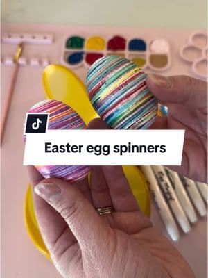 Easter egg spinners!! How fun are these for decorating Easter eggs?! You can use paint or markers (to make it mess free)!! Sharing all the details in my bio! #easter #eastereggs #easteregg #easterfun #easteractivities #easteractivitiesforkids #eastereggdecorating #eastercrafts #eastercraft 