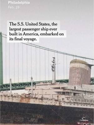 The largest passenger ship ever built in America set sail from Philadelphia on Wednesday for the last time, bound to be sunk off the Gulf Coast and turned into the world’s largest artificial reef. Correction: An earlier version of this video incorrectly stated how long the S.S. United States had been docked in Philadelphia. It had been docked there since 1996, not 1969. We removed the incorrect video. #philadelphia #ssunitedstates