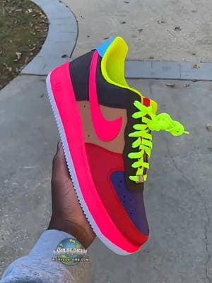 Multi Color Neon AF1🩷❤️🧡💛💚🩵💙💜 Very Virbant • Unique • Handmade  Richycustoms.Com is our website  Link in bio to richycustoms.com  #richycustoms #neon #colorful #colors #shoes #customshoes #art #shoeart #glowing #richycustoms #kotd #kickstagram