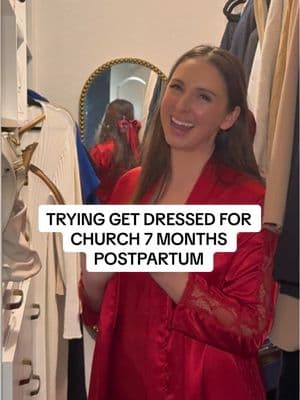 The mental gymnastics I have to do when trying to figure what the heck is gonna fit me 7 months postpartum when getting dressed for church is exhausting 😝 #postpartumstruggles #postpartumstyle #churchdress #churchoutfits 