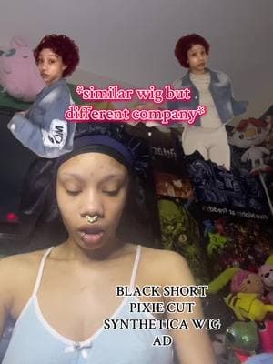 The stickers are to show how another wig that’s similar to this one looks. #foryoupage #TikTokShop #synthetica #syntheticawig #synthetic #syntheticwig #shorthair #pixiecut #pixiecutwig #burgundy 