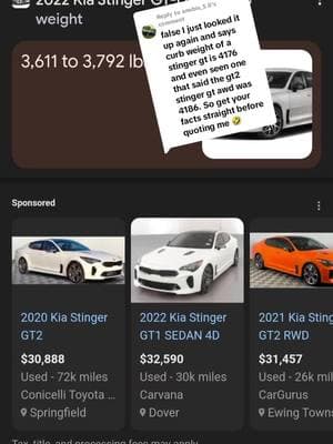 Replying to @anubis_5.0 I mean listen... impost your source and if I'm wrong I'll recant but even Kias website posts these numbers 😂. Loud doesn't always mean right. ya know @392steveo #kia #stinger 