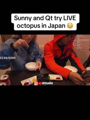 Sunny and Qt try LIVE octopus in Japan 😳 #sunnychristinaaa #sunnychristina #sunnyandqt #qtclaps #travelathon2025 #tokyo #miamitiktok #trending #usneverthem #fyp #liveoctopus #octopus 