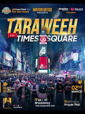 Excited to be leading Taraweeh in Times Square for the 4th year in a row alongside my brother @justfaisallatif ! 🙌✨ Huge shoutout to @wayoflifesq , known for his incredible dawah in Times Square and for organizing this powerful initiative that brings Muslims from all walks of life together. Will you be joining us for this unforgettable night?  Make sure to dress warm 🧣🧤 and bring your prayer rug! 🖤🕌 See you there, inshaAllah! 🌙 #TaraweehInTimesSquare #Year4 #SQDawah #UnityInFaith #Ramadan2025 #IslamicUnity #MuslimCommunity #FaithInAction #TogetherInPrayer #recitewithme 