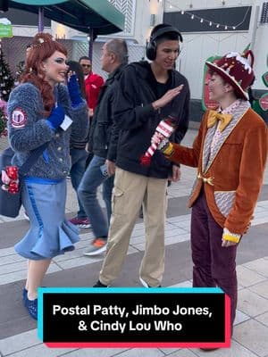 Thomas feeling the noses of Postal Patty, Jimbo Jones, and Cindy Lou Who #autism #autismawareness #autismacceptance #asd #specialneeds #universalstudios #universalstudioshollywood #grinchmas #postalpatty #jimbojones #cindylouwho #fyp #foryoupage